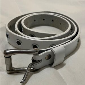 Brave Beltworks | White | Leather | Detailed | Belt | Silver Buckle | Size 30
